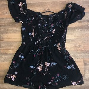 off the shoulder floral print crossback romper
